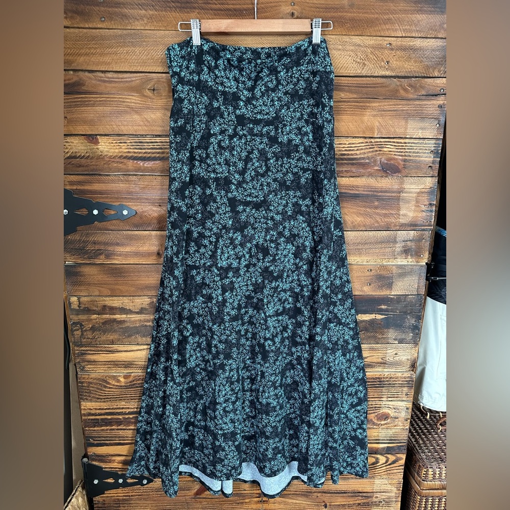 LuLaRoe Black & Teal Floral Maxi Skirt Size L - Picture 6 of 6